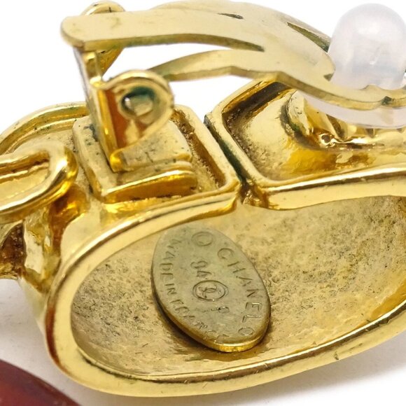 Chanel CC Dangle Earrings Gold Clip-On Brown 94P - Picture 4 of 4